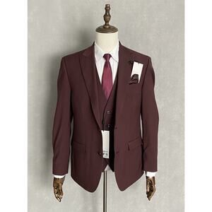Bar III Men's 38 Regular Suit Jacket Slim Fit Wool Blend Solid Burgundy NEW